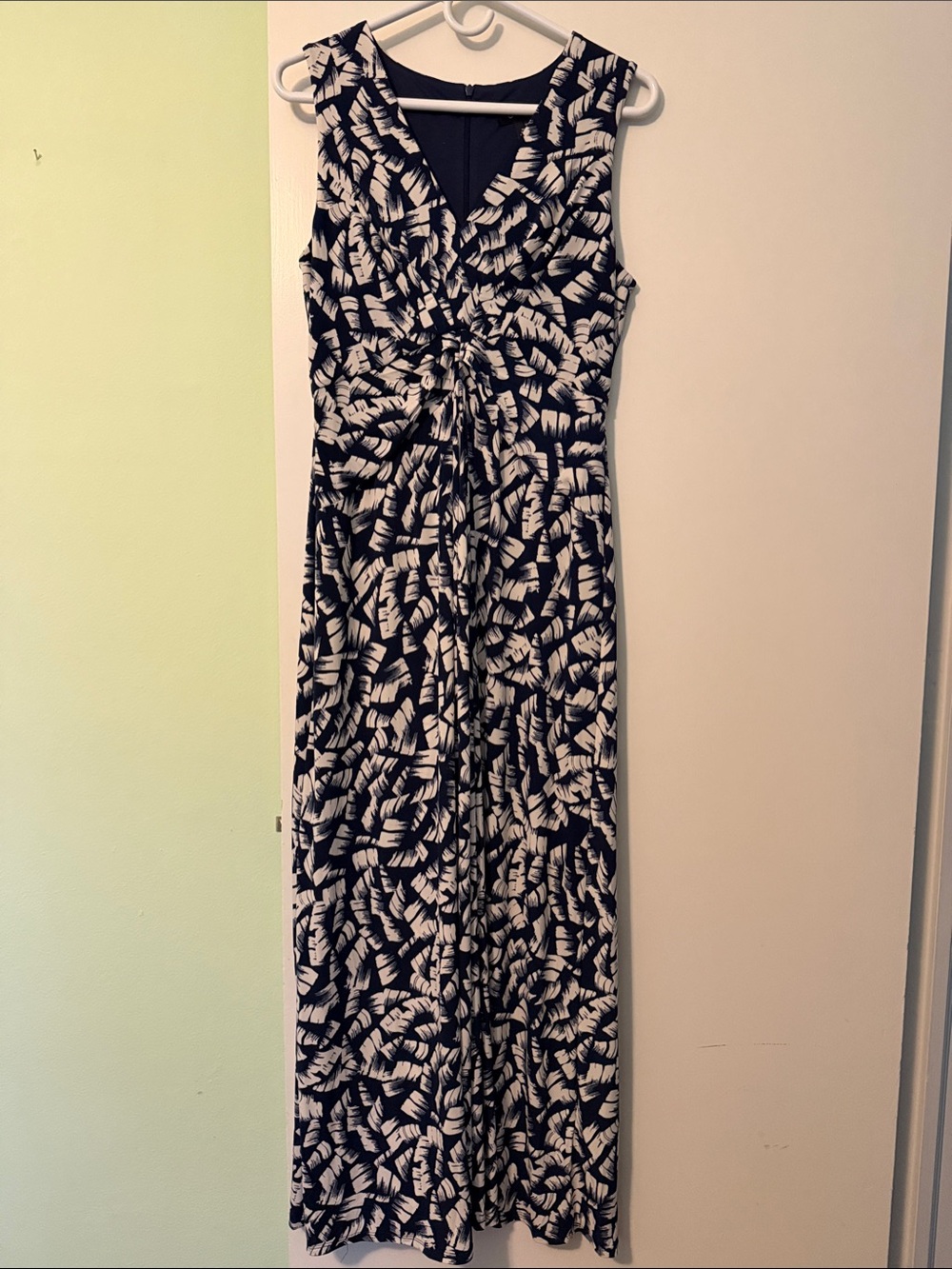 Navy & White Print Sleeveless Maxi Dress